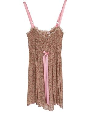 FIFI CHACHNIL Floral Smocked Baby Doll/Nightdress with Pink Accent-SZ Small